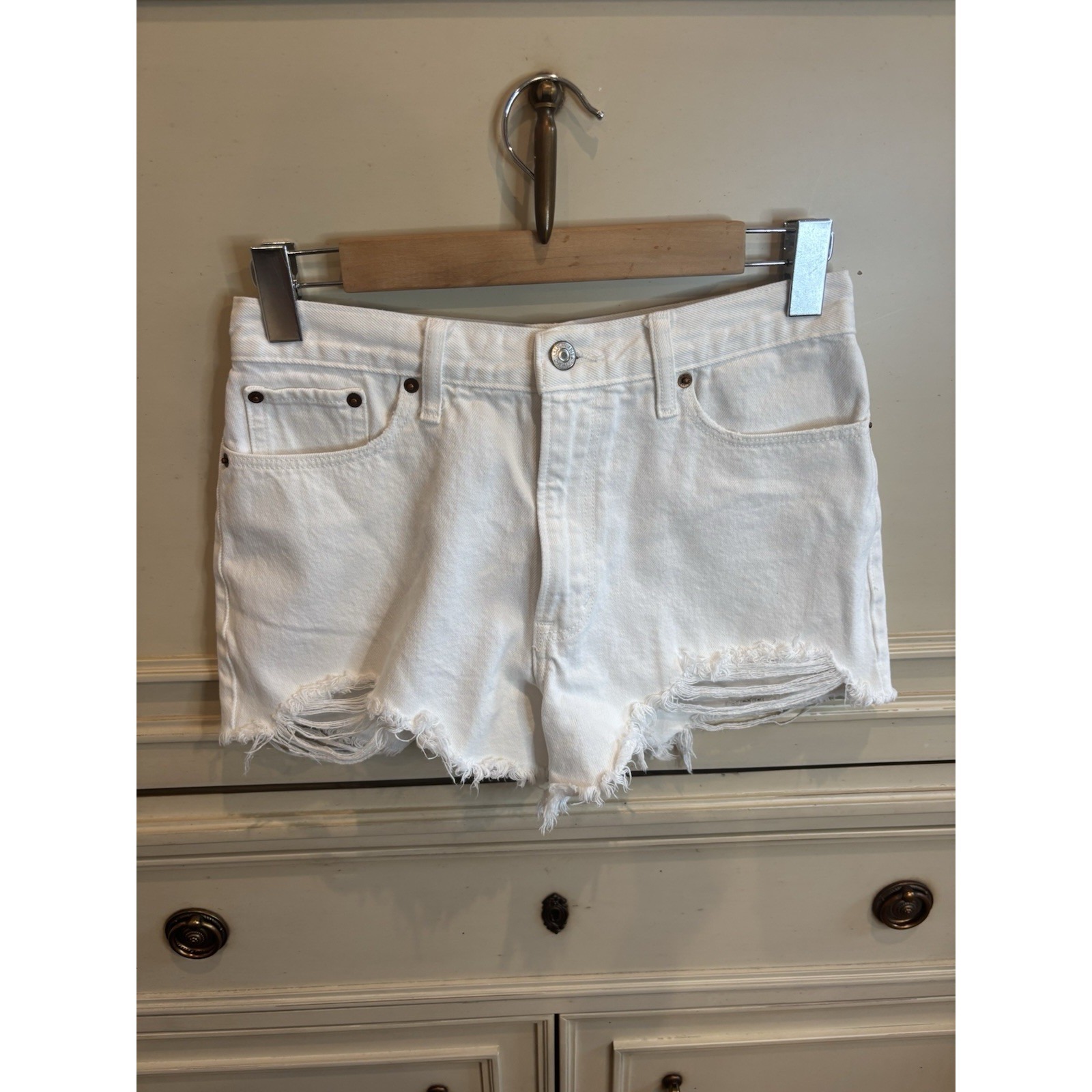 Abercrombie & Fitch Annie High Rise White Denim Short 27/4 Cotton Summer